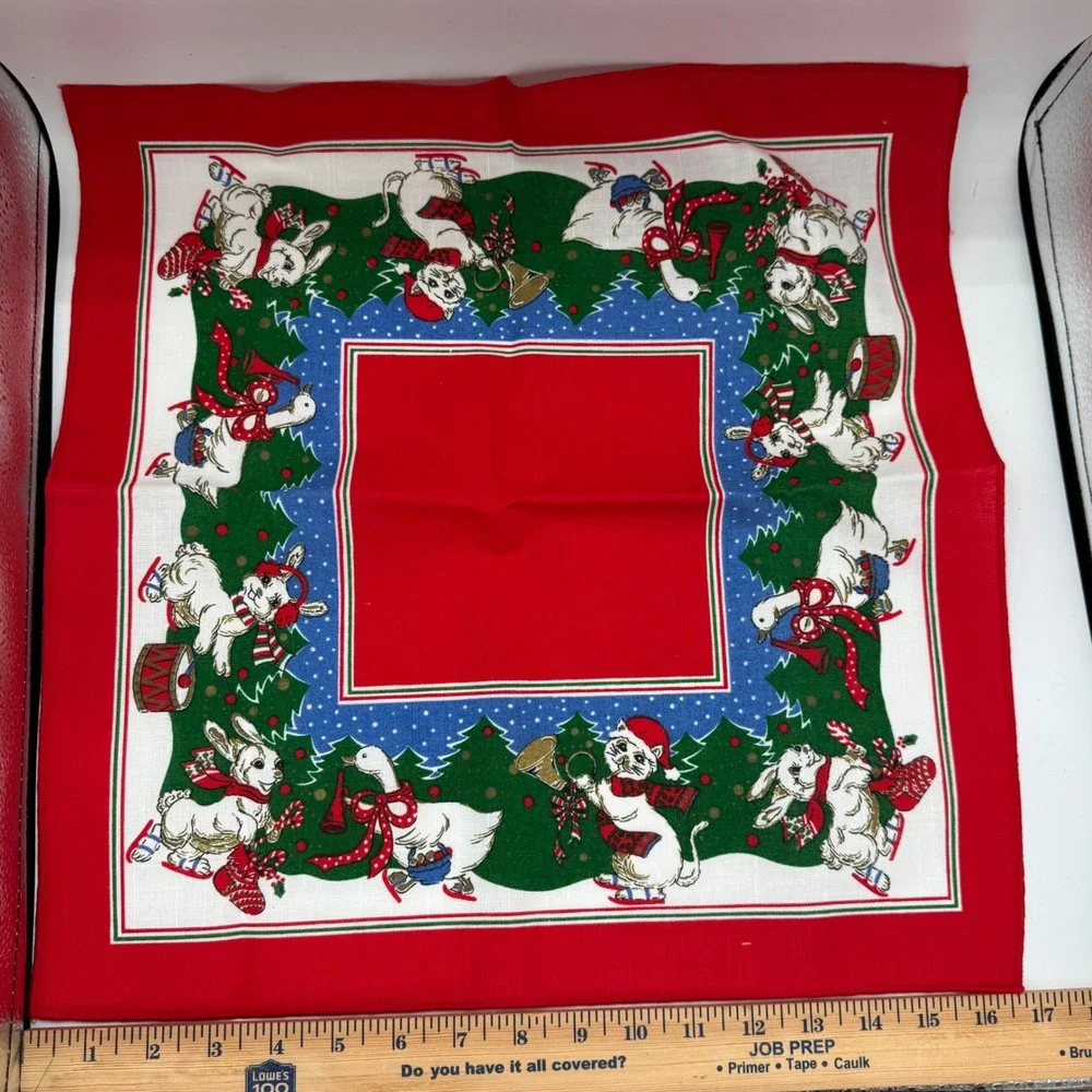 Sunweave Linen Christmas Napkins Set 4 Skating Animals Cats Bunnies Geese Red